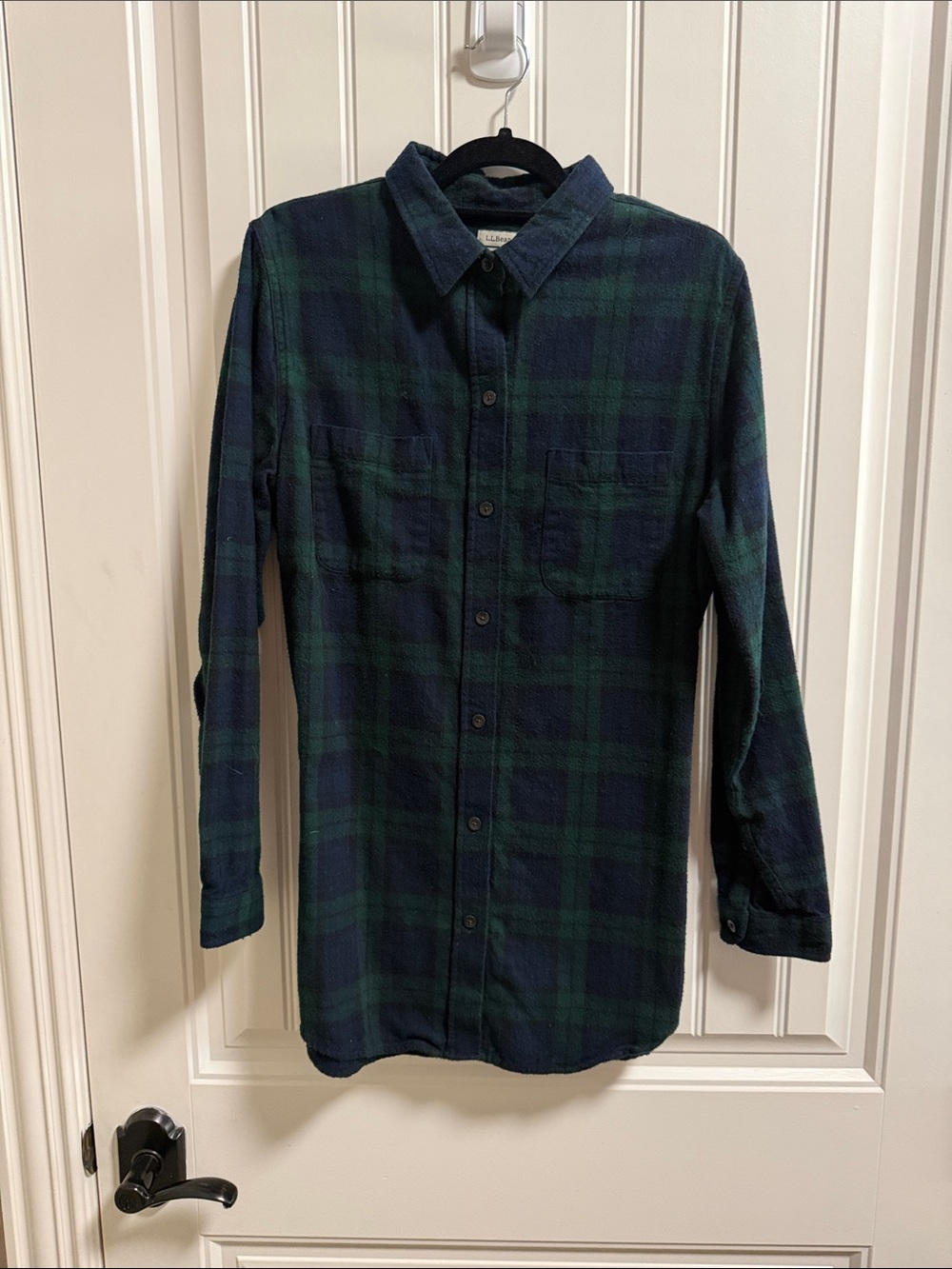 L.L. Bean Men's Dark Green & Navy Plaid Button-Down Shirt